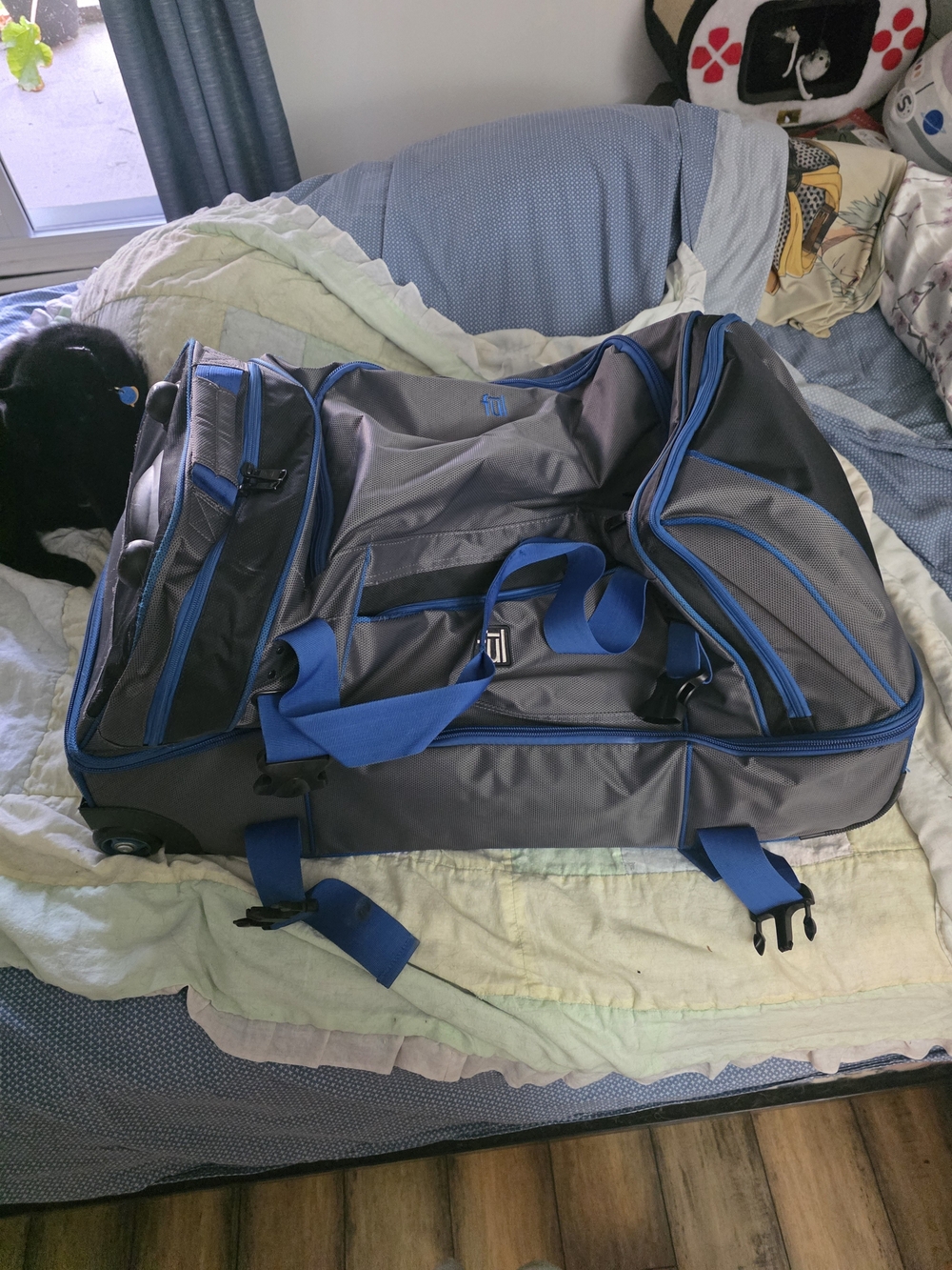 Gray and Blue Men's Travel Duffle Bag - Brand: